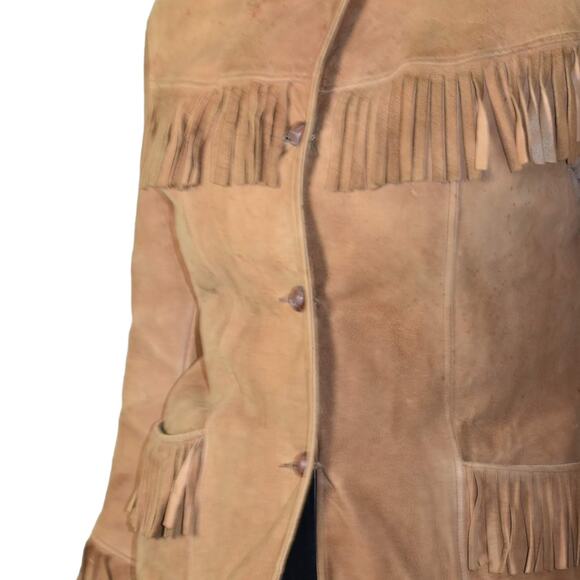 Vintage Fringe Leather Jacket Tan Blazer Deerskin Buckskin 70s Easy Rider Small - Picture 4 of 16